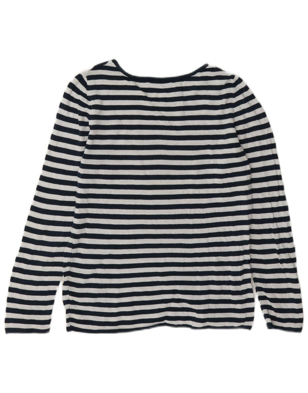 Vintage Womens Top Long Sleeve UK 12 Medium Black Striped Cotton