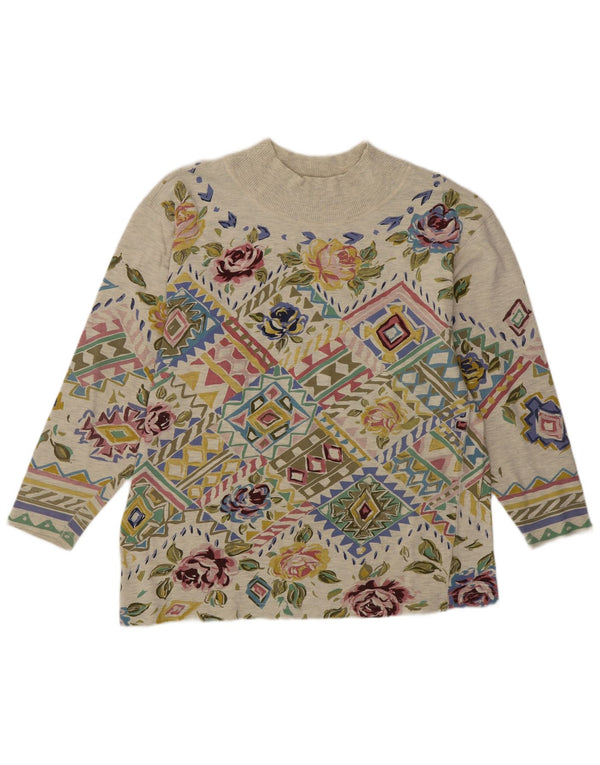 Together Womens Blouse Top UK 14 Medium Green Floral Cotton Bohemian