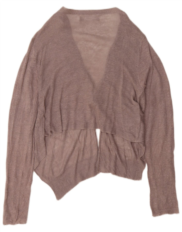 Zara Womens Crop Cardigan Sweater UK 12 Medium Brown Linen
