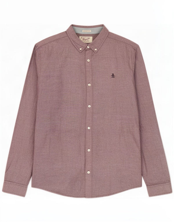 Penguin Mens Heritage Slim Fit Shirt Large Burgundy Cotton