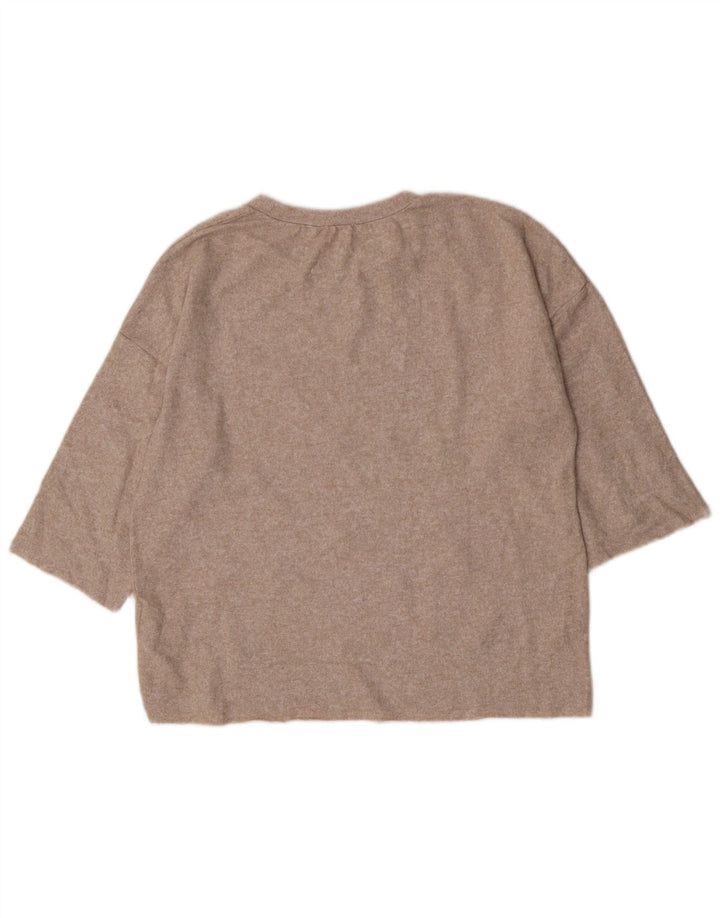 Zara Womens 3/4 Sleeve Blouse Top UK 14 Medium Beige Flecked Viscose