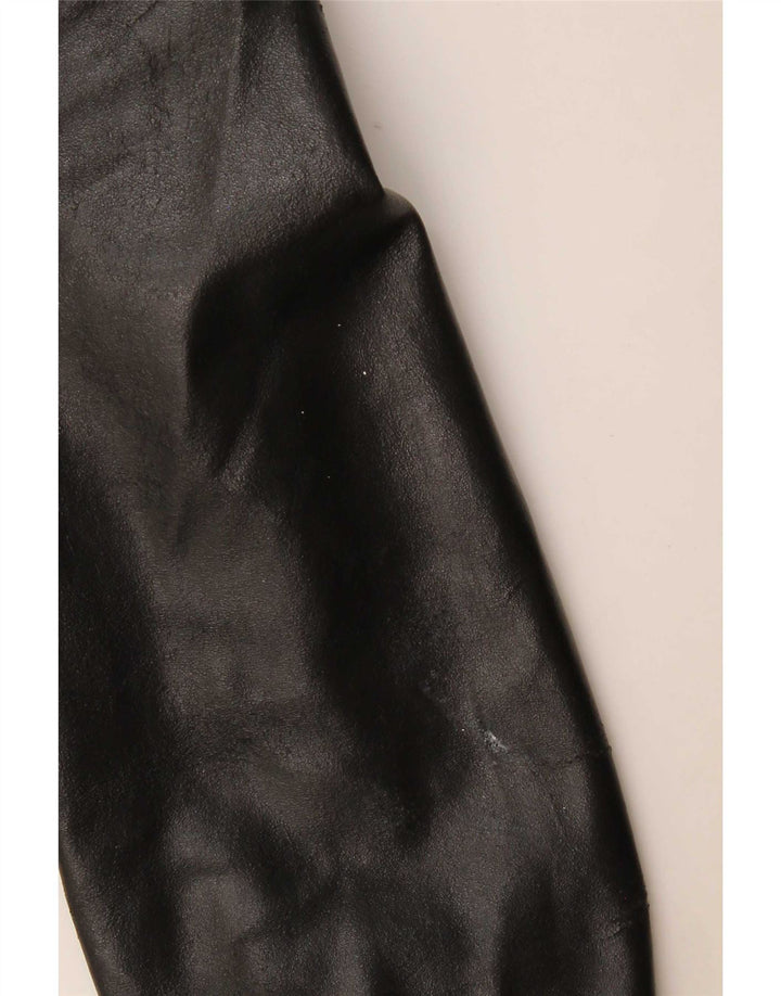 Viamaestra Womens Crop Leather Biker Jacket UK 12 Medium Black