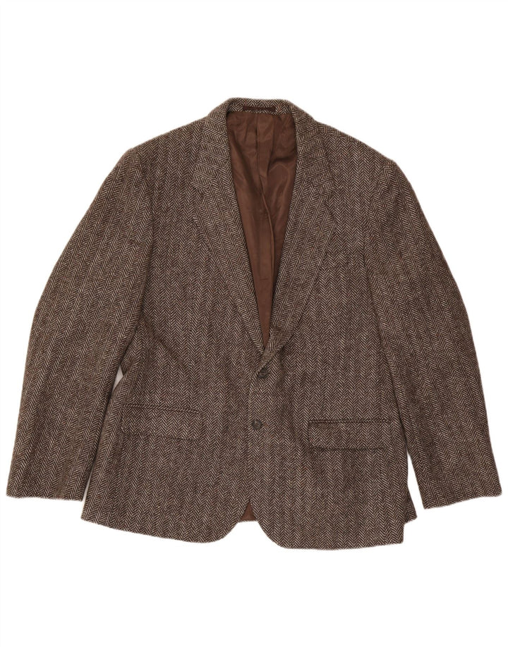 Four Seasons Mens 2 Button Blazer Jacket UK 48 4XL Brown Herringbone Wool