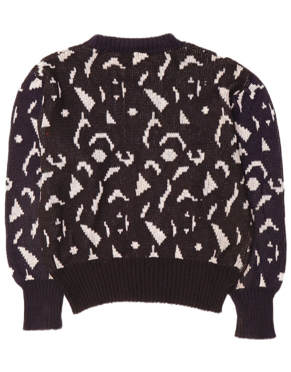 Vintage Womens Turtle Neck Jumper Sweater UK 16 Large Navy Blue Geometric