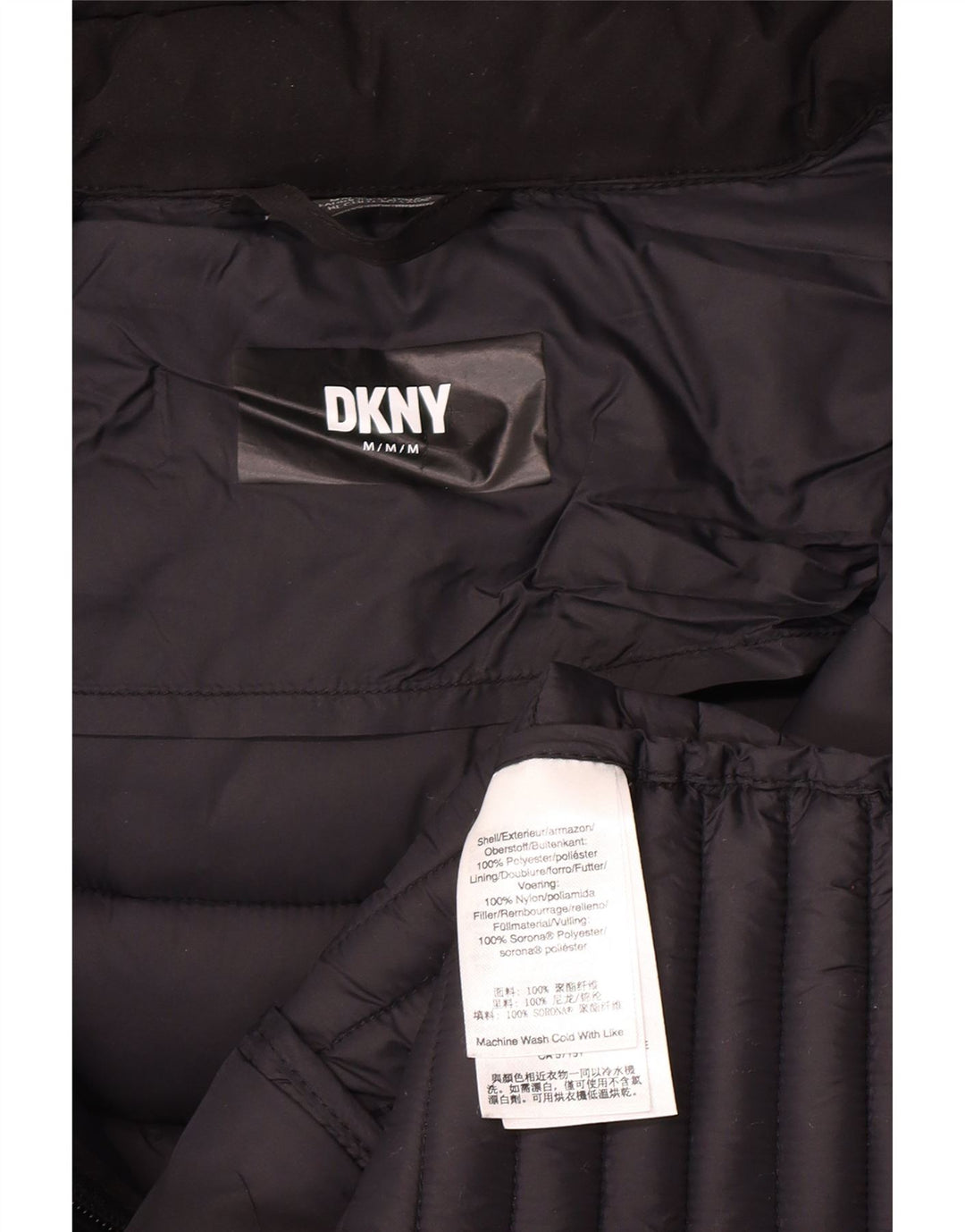 Dkny Womens Hooded Padded Coat UK 12 Medium Black Polyester