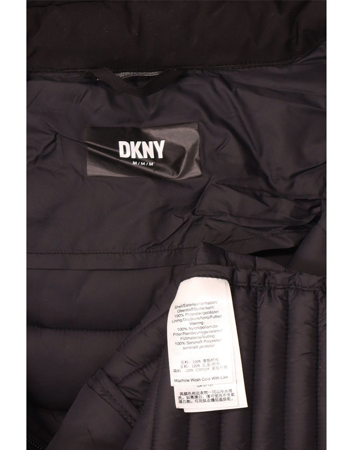 Dkny Womens Hooded Padded Coat UK 12 Medium Black Polyester