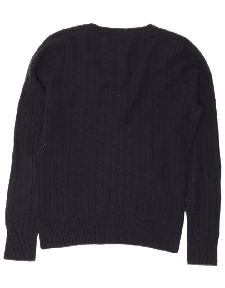 Gant Womens V-Neck Jumper Sweater UK 14 Large Navy Blue Wool