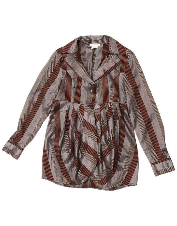 Naracamicie Womens Longline Shirt Blouse UK 12 Medium Grey Striped