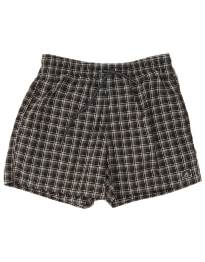 Adidas Mens Swimming Shorts Medium Grey Check Polyester