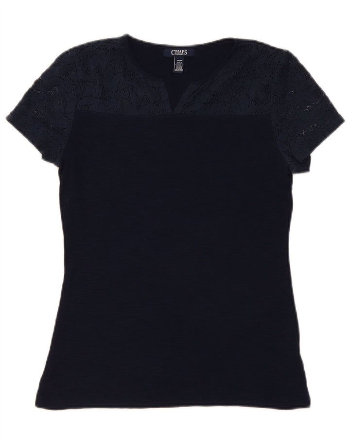 Chaps Womens Blouse Top UK 10 Small Navy Blue Floral Cotton
