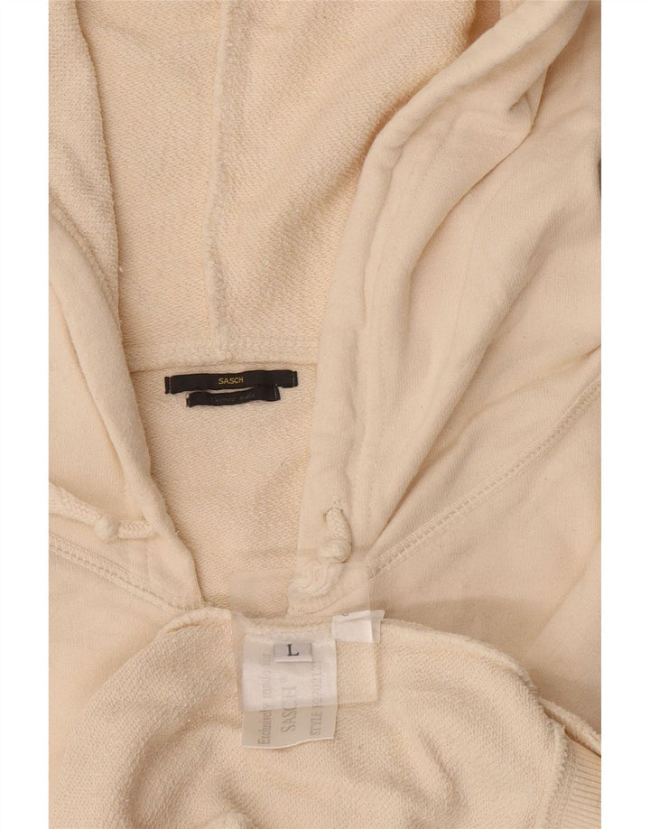 Sasch Mens Graphic Zip Hoodie Sweater Large Off White Cotton