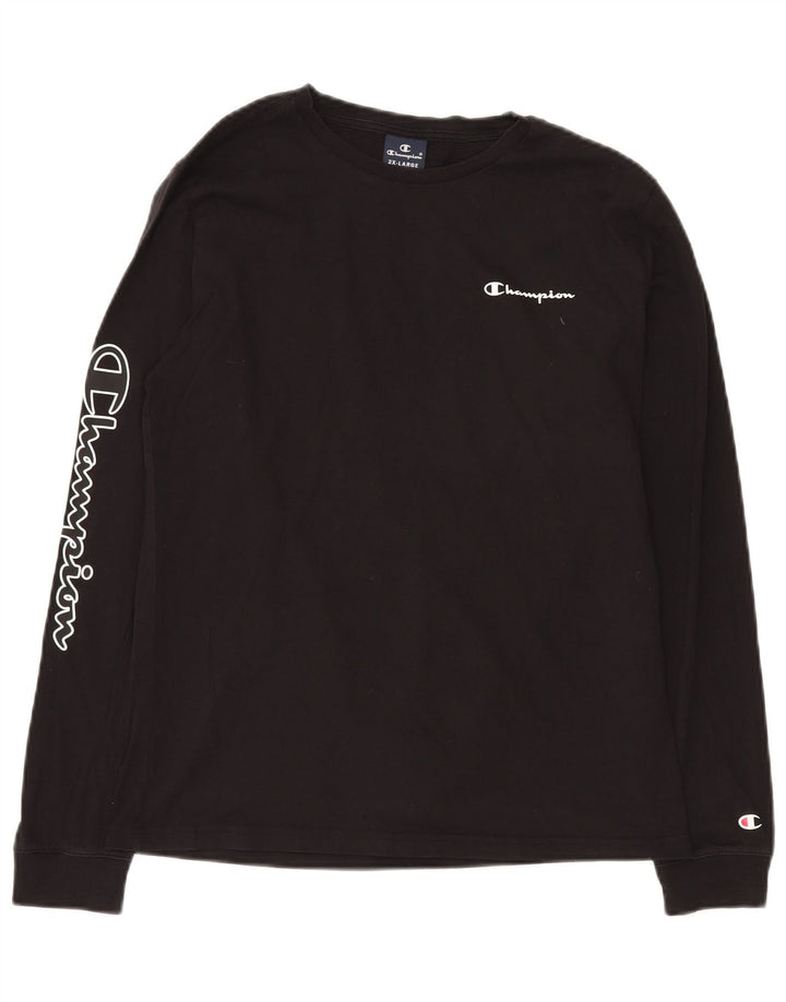 CHAMPION Boys Graphic Top Long Sleeve 15-16 Years 2XL Black