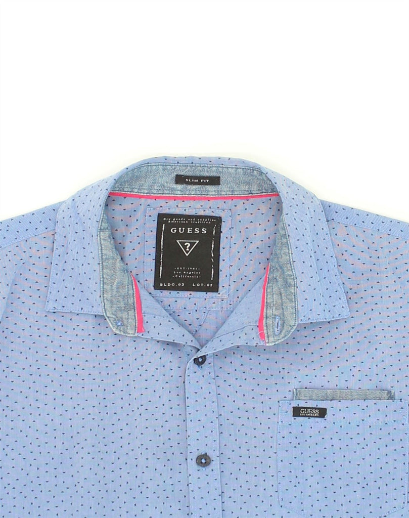 GUESS Mens Slim Fit Shirt Large Blue Geometric Cotton | Vintage Guess | Thrift | Second-Hand Guess | Used Clothing | Messina Hembry 