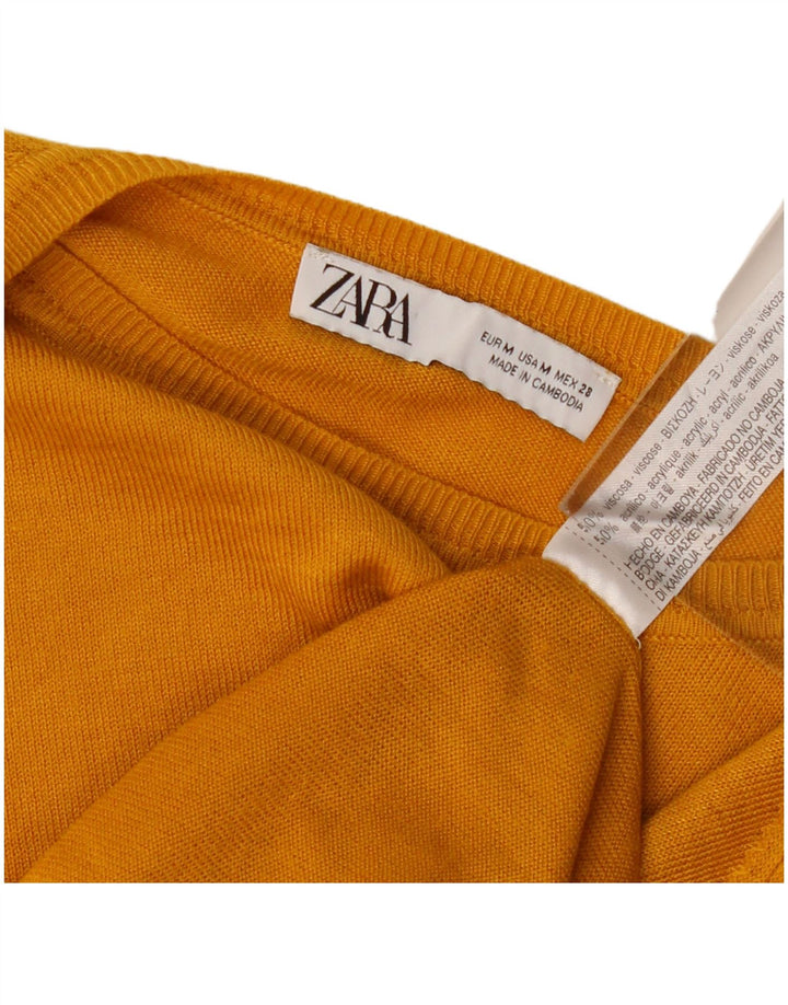 Zara Womens Oversized Boat Neck Jumper Sweater UK 14 Medium Yellow Viscose