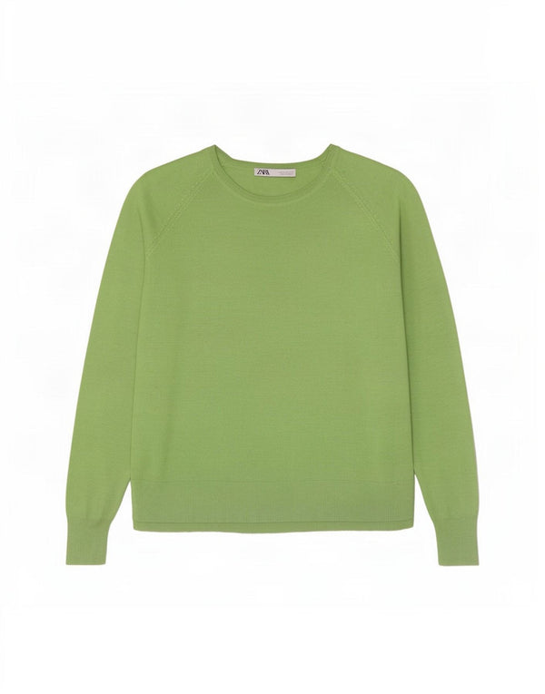 Zara Womens Oversized Boat Neck Jumper Sweater UK 14 Medium Green Viscose