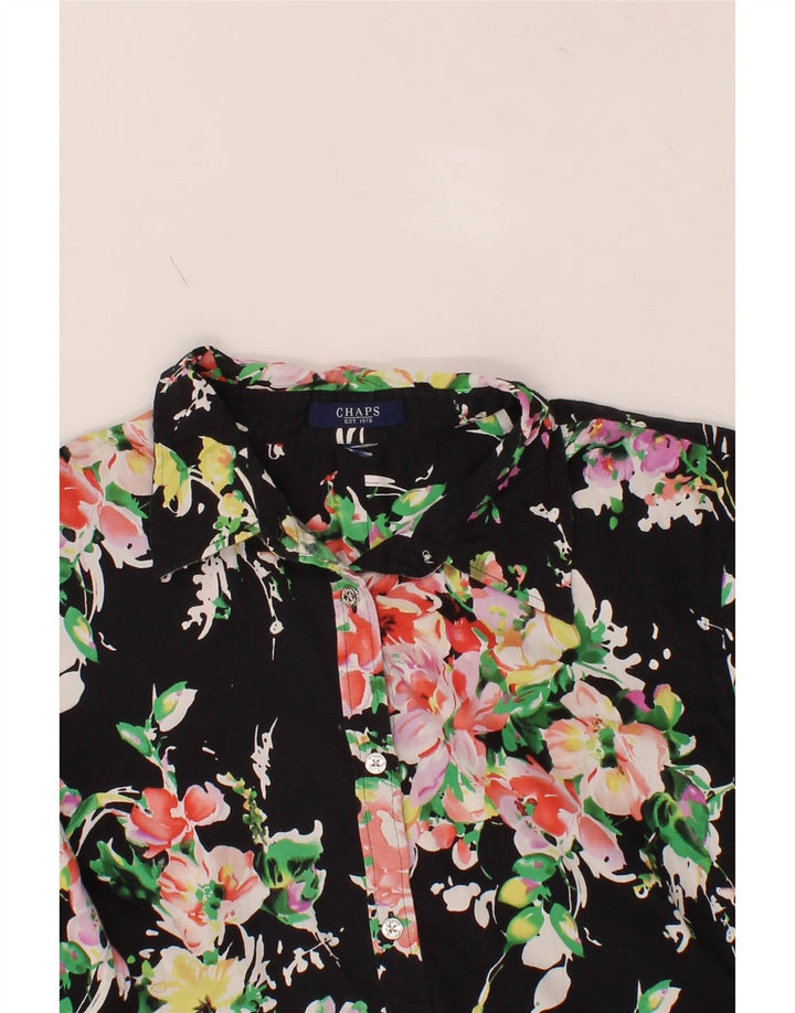 CHAPS Womens 3/4 Sleeve Shirt XL Black Floral Vintage Chaps and Second-Hand Chaps from Messina Hembry 