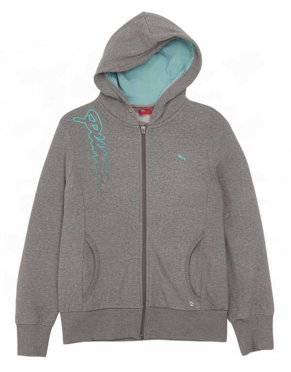 Puma Womens Graphic Zip Hoodie Sweater UK 16 Large Grey Cotton