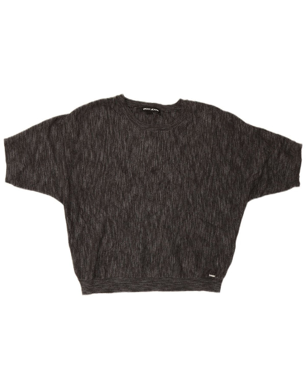 Dkny Womens Short Sleeve Crew Neck Jumper Sweater UK 14 Medium Grey Viscose