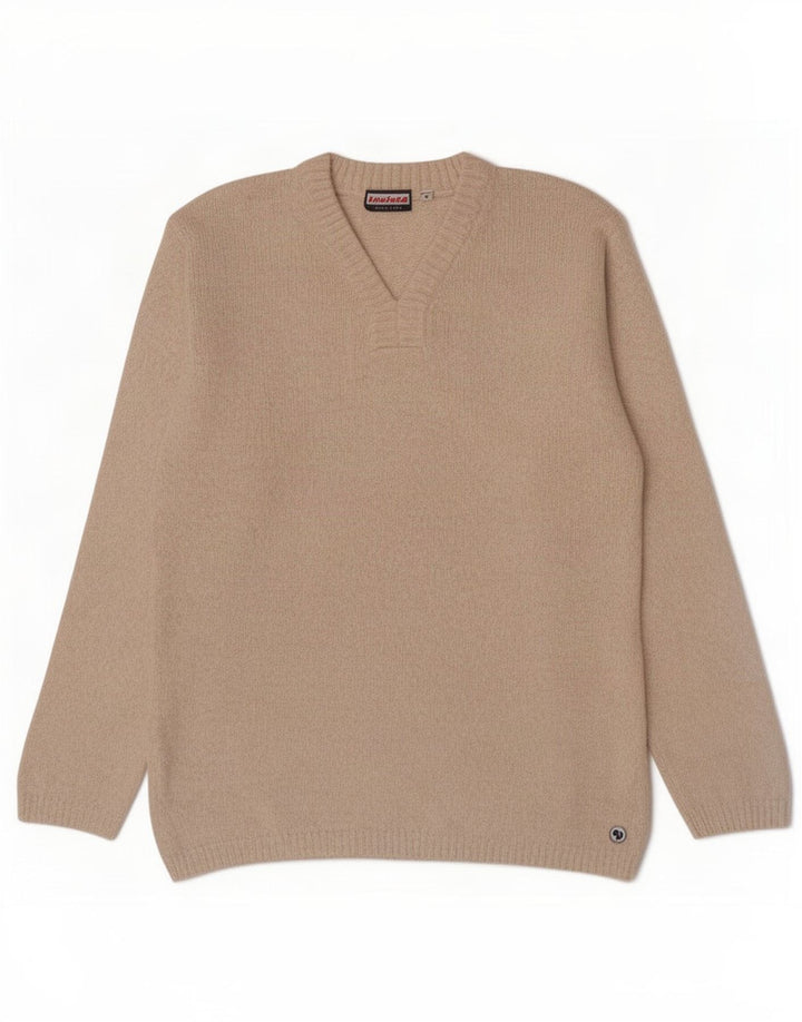 Invicta Mens V-Neck Jumper Sweater Medium Beige Cotton