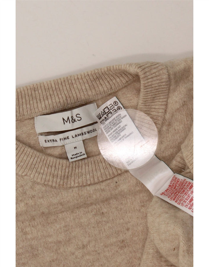 Marks & Spencer Mens Crew Neck Jumper Sweater Medium Beige Lambswool