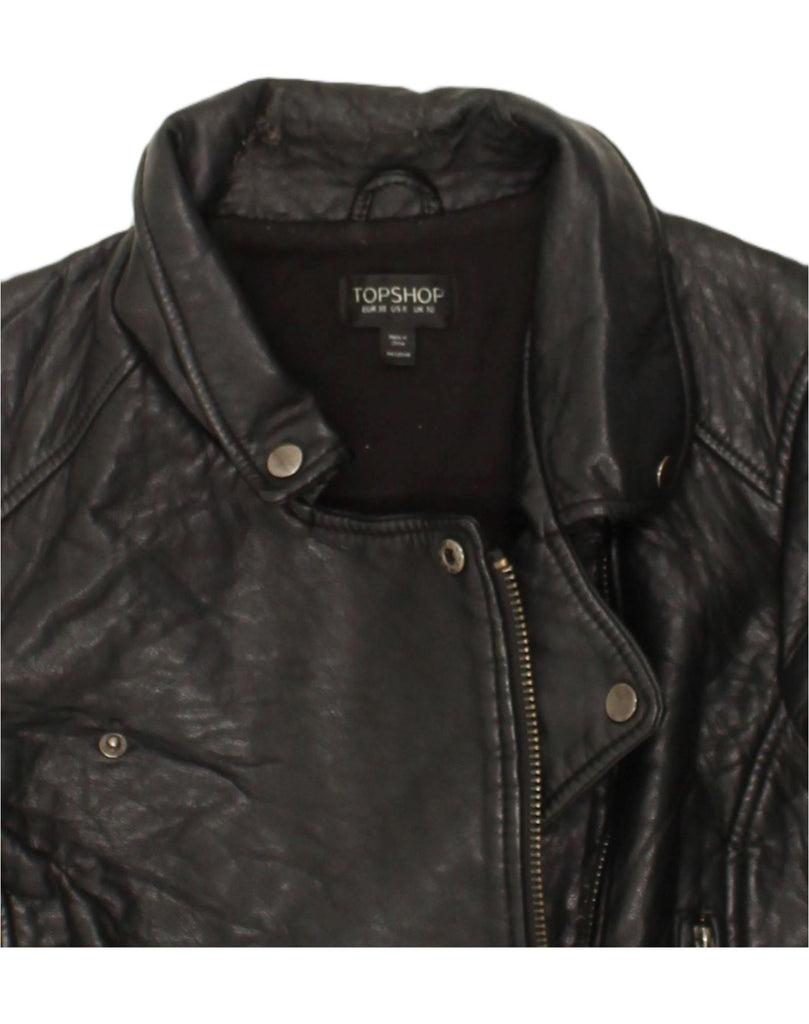 TOPSHOP Womens Leather Jacket UK 10 Small Black Leather | Vintage Topshop | Thrift | Second-Hand Topshop | Used Clothing | Messina Hembry 