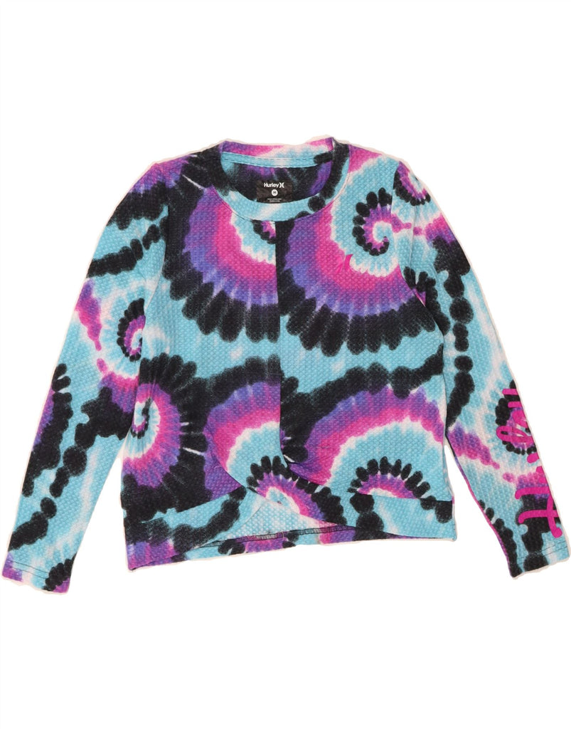 HURLEY Girls Sweatshirt Jumper 10-11 Years Medium Multicoloured Tie Dye Vintage Hurley and Second-Hand Hurley from Messina Hembry 