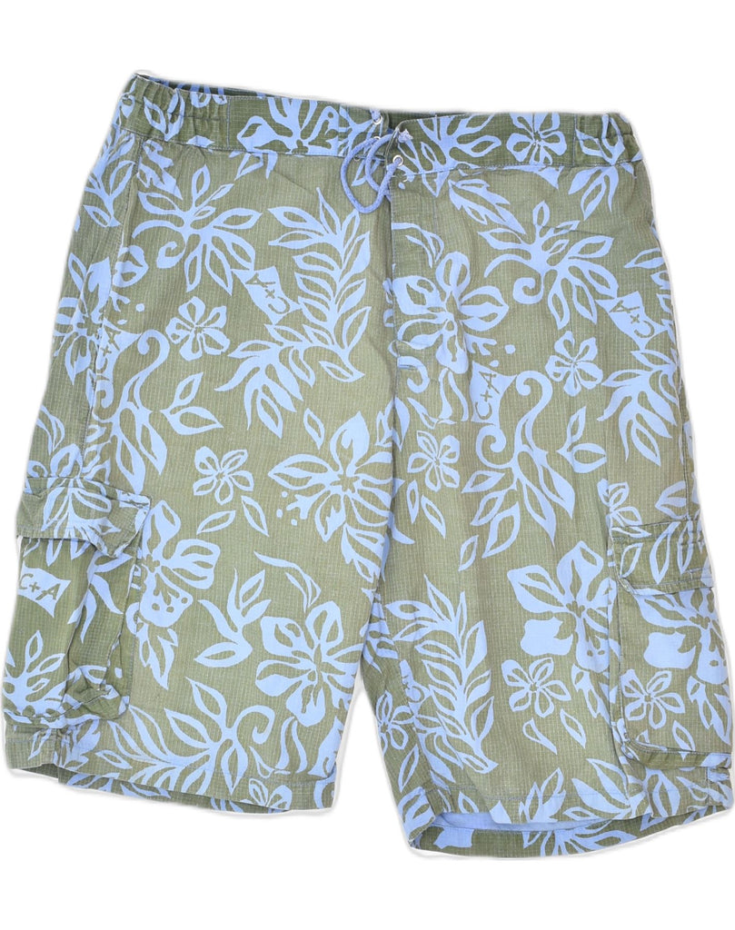 CARRERA Mens Swimming Shorts IT 50 Large  Green Floral Cotton | Vintage | Thrift | Second-Hand | Used Clothing | Messina Hembry 