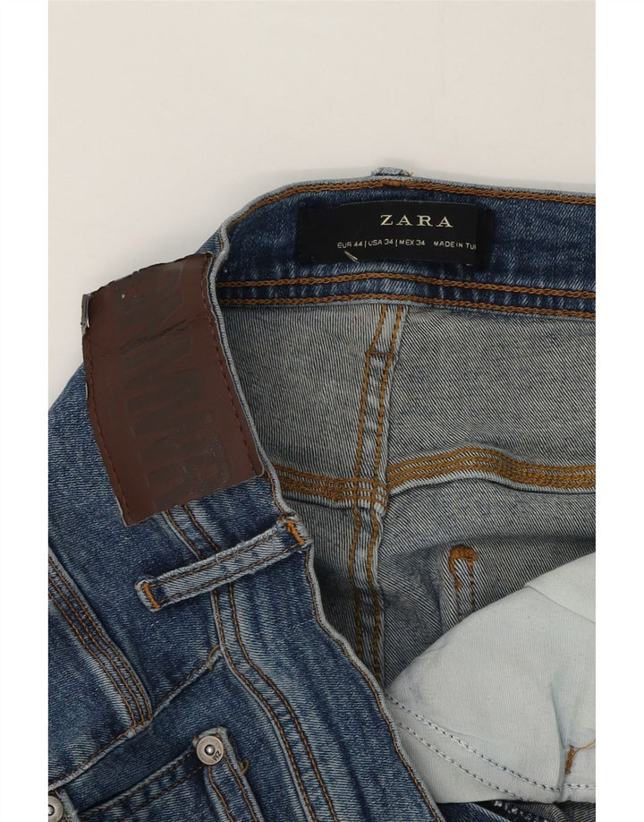 Zara Mens Skinny Jeans EU 44 Large W34 L27 Blue Patchwork Cotton