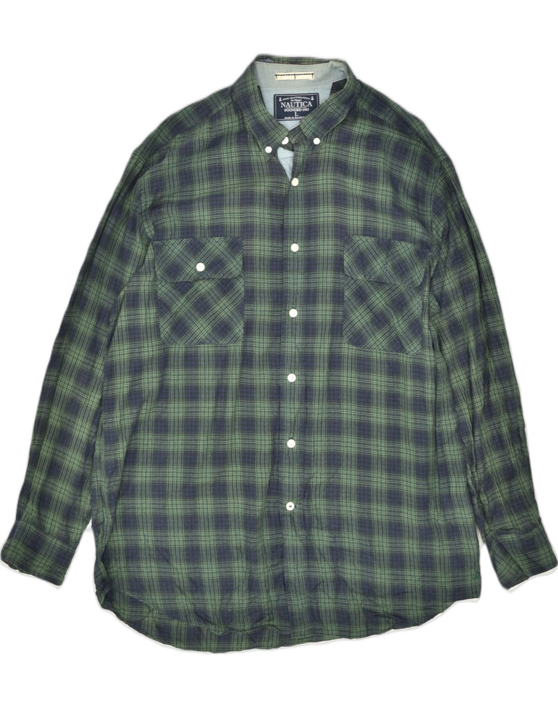 NAUTICA Mens Shirt Large Green Plaid Cotton | Vintage Nautica | Thrift | Second-Hand Nautica | Used Clothing | Messina Hembry 