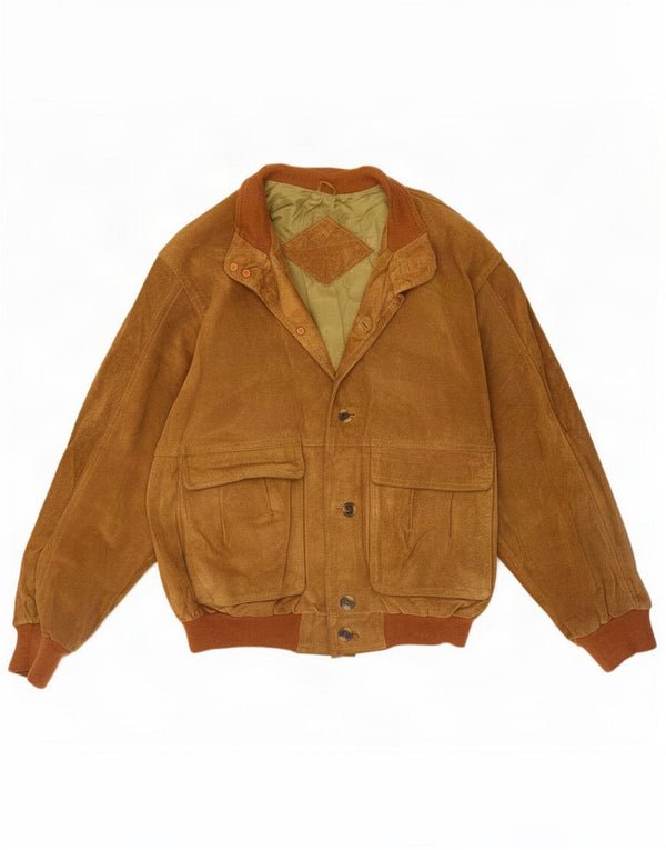 Vintage Mens Suede Bomber Jacket IT 50 Large Brown Leather