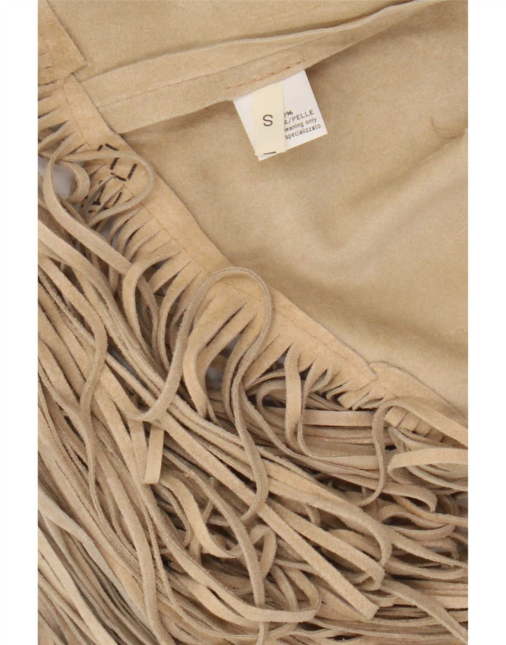 Vintage Womens Suede Waistcoat UK 10 Small Beige Leather