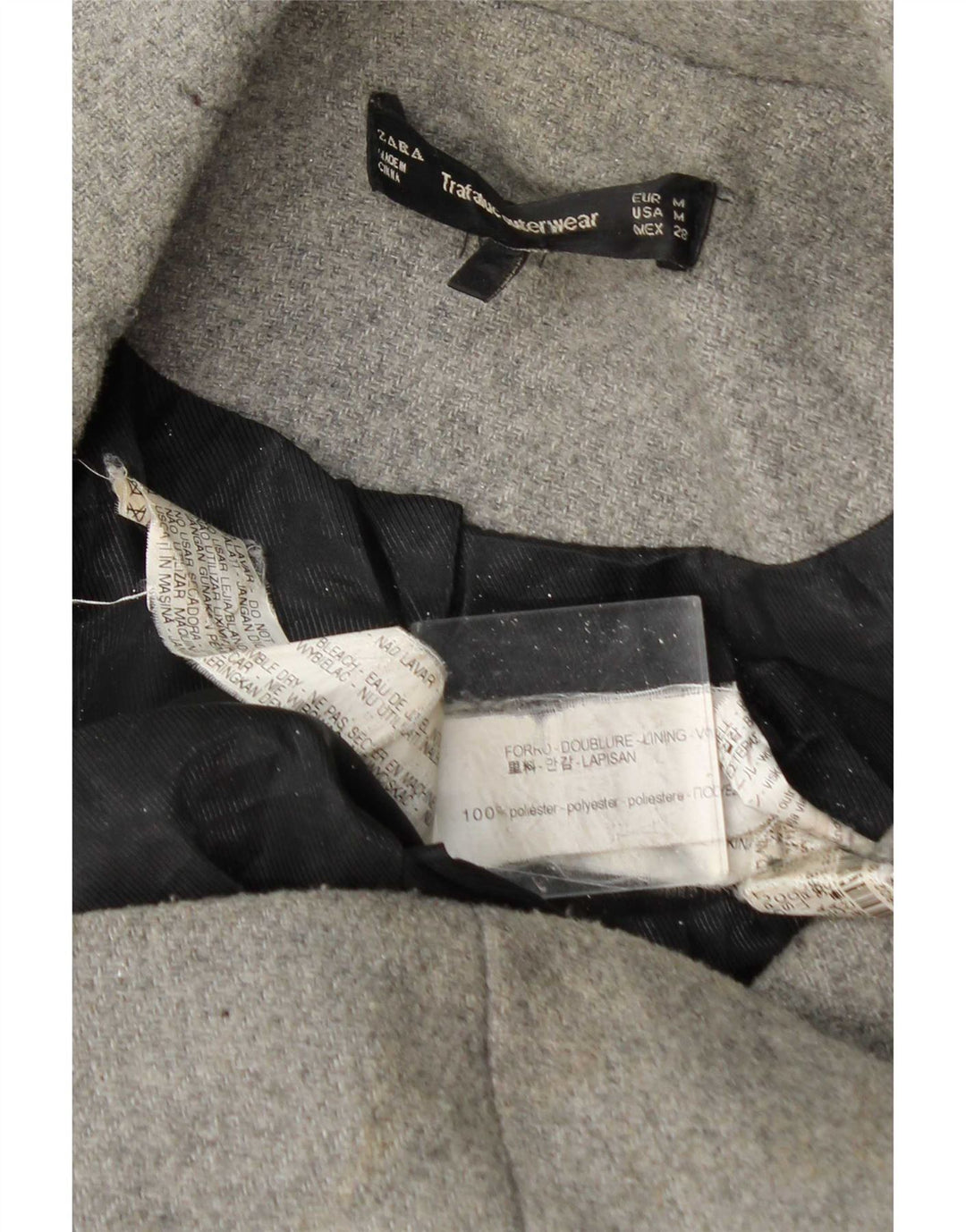 Zara Womens Double Breasted Coat UK 14 Medium Grey Polyester