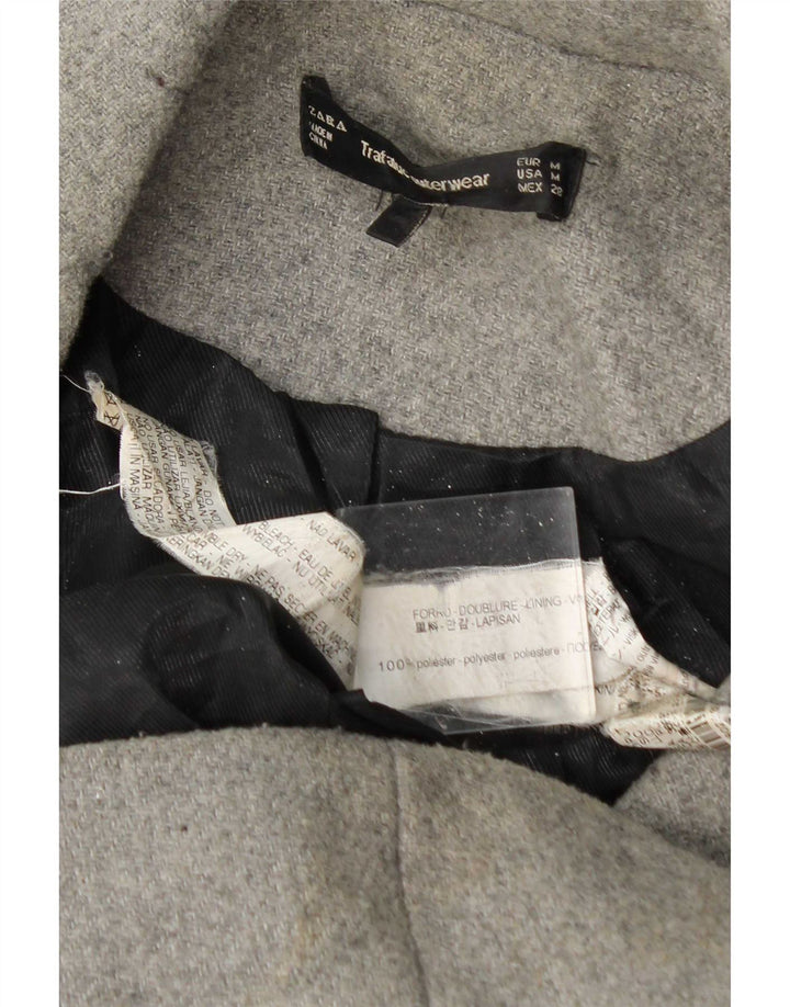 Zara Womens Double Breasted Coat UK 14 Medium Grey Polyester