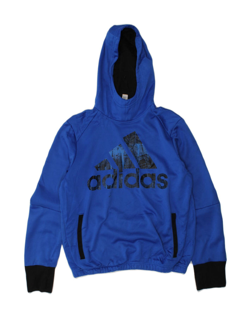 ADIDAS Boys Graphic Hoodie Jumper 11-12 Years Blue Polyester | Vintage Adidas | Thrift | Second-Hand Adidas | Used Clothing | Messina Hembry 