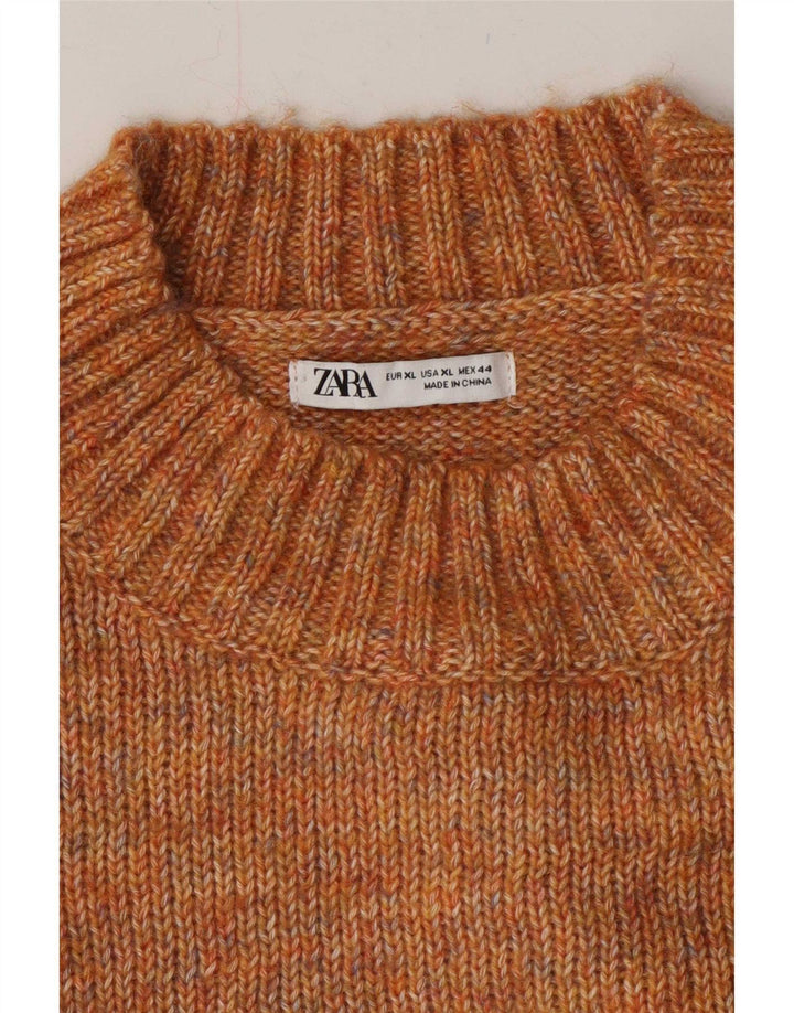 Zara Mens Crew Neck Jumper Sweater XL Brown Flecked