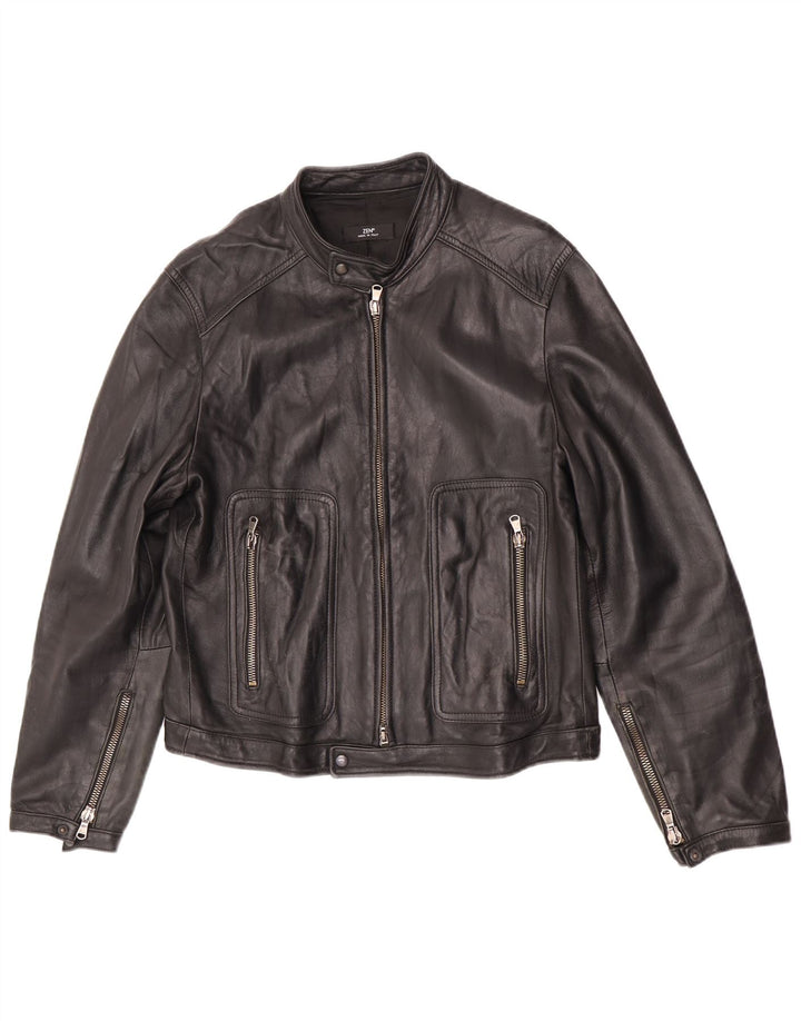 Zen Mens Leather Jacket EU 50 Medium Black Leather