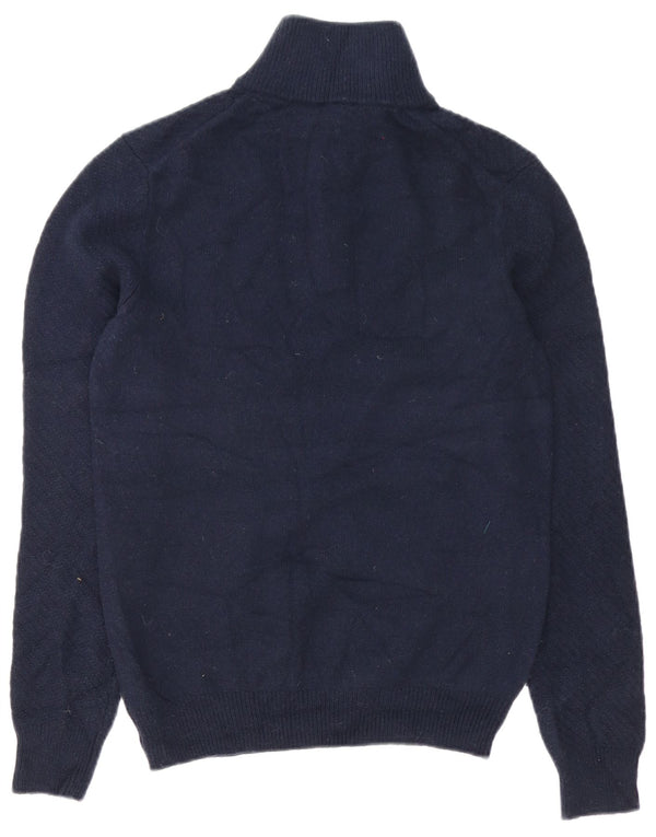 Reiss Mens Zip Neck Jumper Sweater Medium Navy Blue Wool