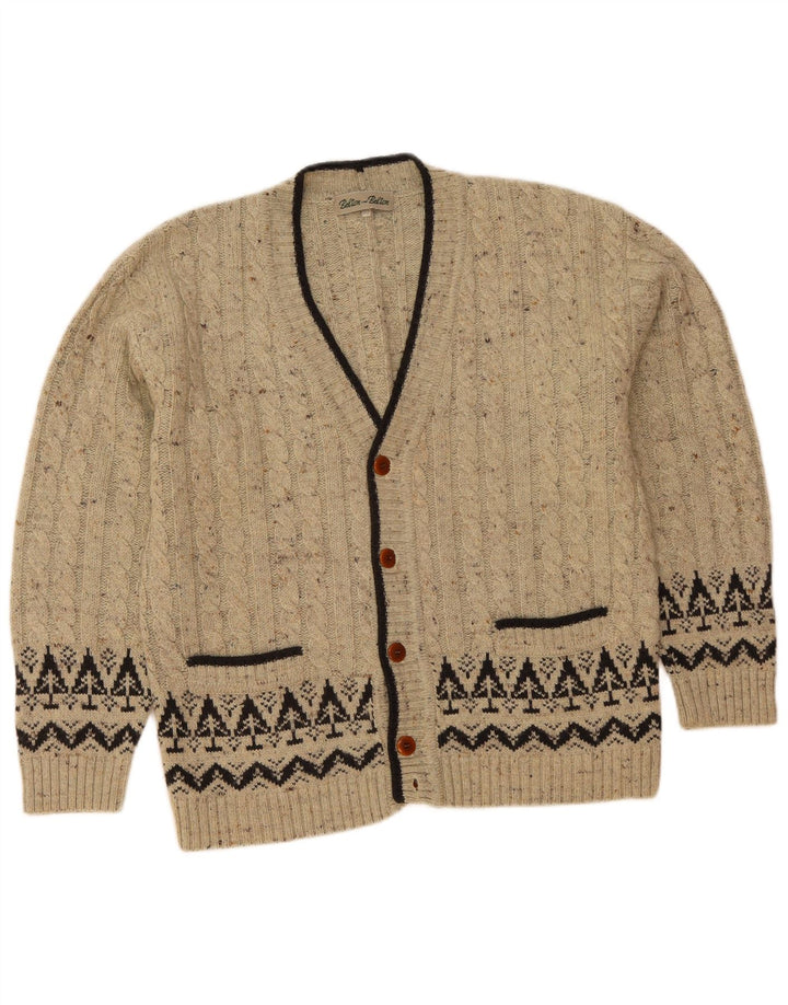 Vintage Mens Cardigan Sweater IT 50 Medium Grey Fair Isle Wool