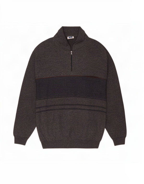 Rodes Mens Polo Neck Jumper Sweater Large Navy Blue Striped Wool
