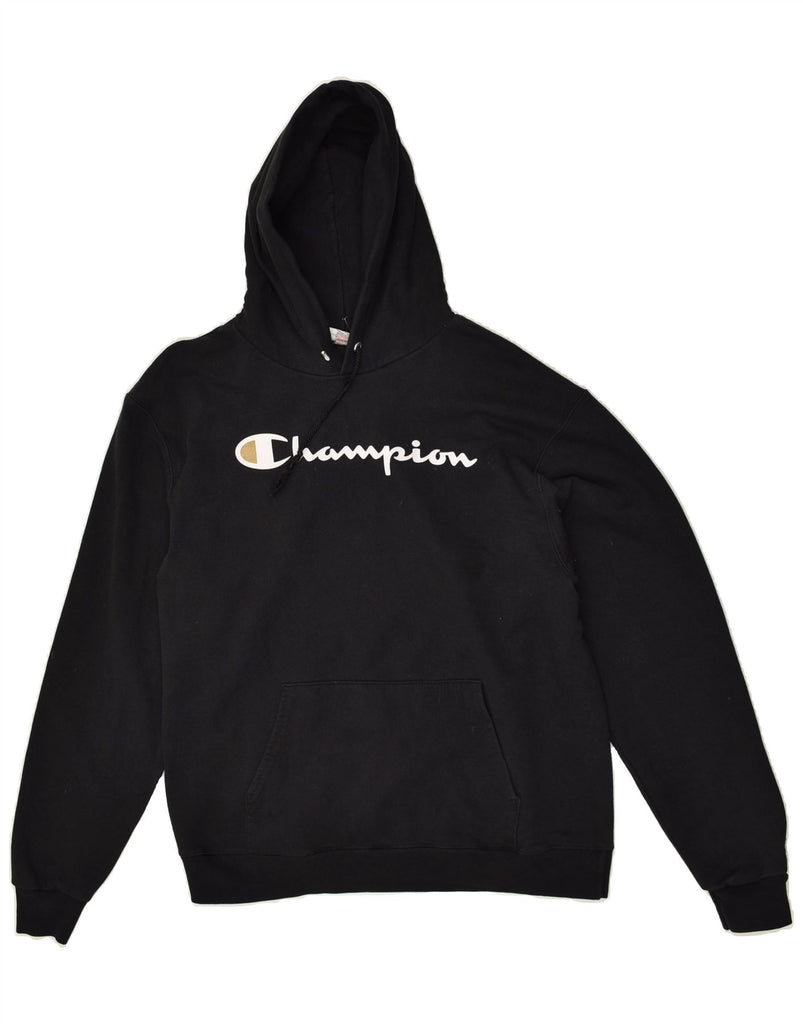 CHAMPION Womens Graphic Hoodie Jumper UK 16 Large Black Cotton | Vintage Champion | Thrift | Second-Hand Champion | Used Clothing | Messina Hembry 