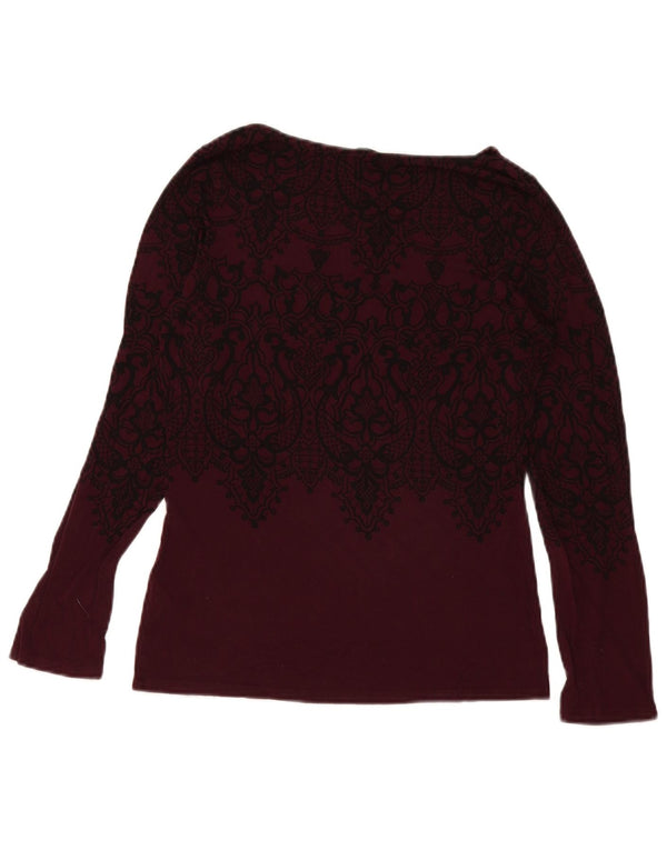 Oasis Womens Top Long Sleeve UK 12 Medium Burgundy Paisley Viscose