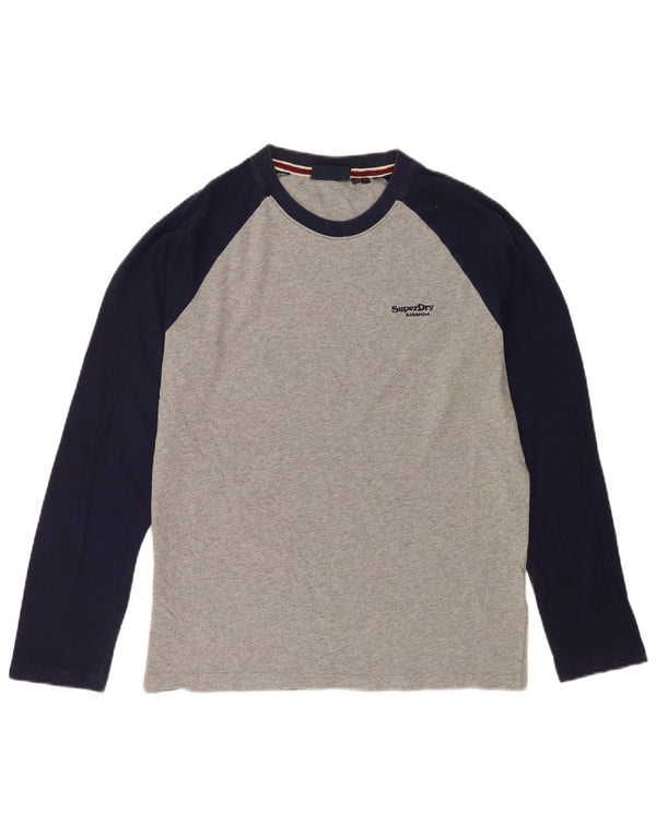 Superdry Mens Top Long Sleeve Medium Grey Colourblock Cotton