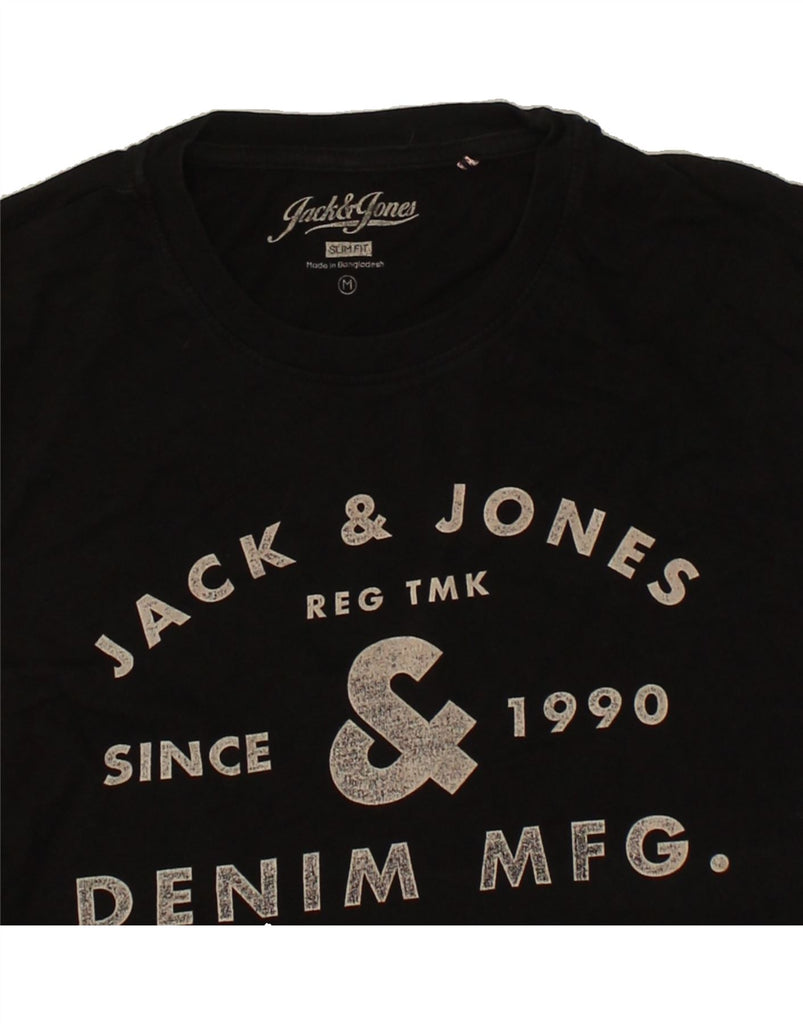 JACK & JONES Mens Slim Fit Graphic T-Shirt Top Medium Black Cotton | Vintage Jack & Jones | Thrift | Second-Hand Jack & Jones | Used Clothing | Messina Hembry 