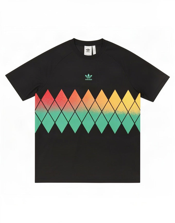 Adidas Mens T-Shirt Top Large Black Argyle/Diamond Polyester