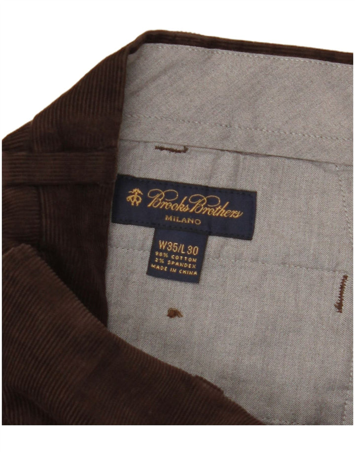 BROOKS BROTHERS Mens Straight Suit Trousers W35 L30 Brown Cotton