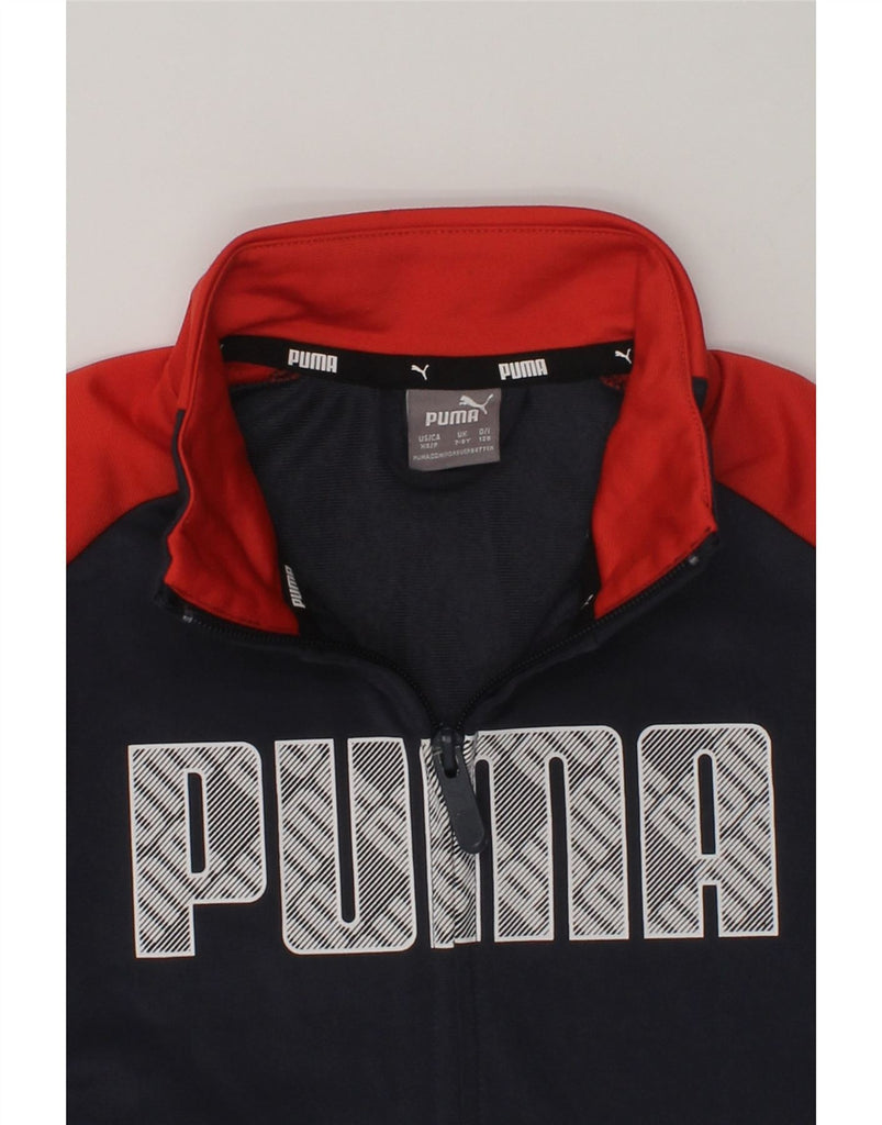 PUMA Boys Graphic Tracksuit Top Jacket 7-8 Years Navy Blue Colourblock | Vintage Puma | Thrift | Second-Hand Puma | Used Clothing | Messina Hembry 