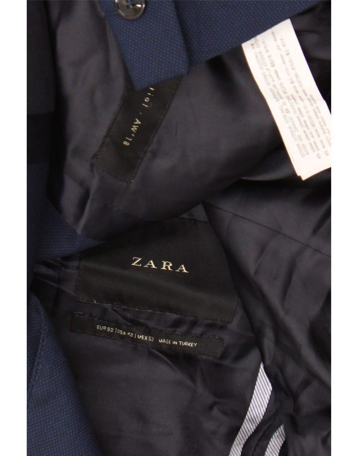 Zara Mens 2 Button Blazer Jacket EU 52 Large Navy Blue Polyester