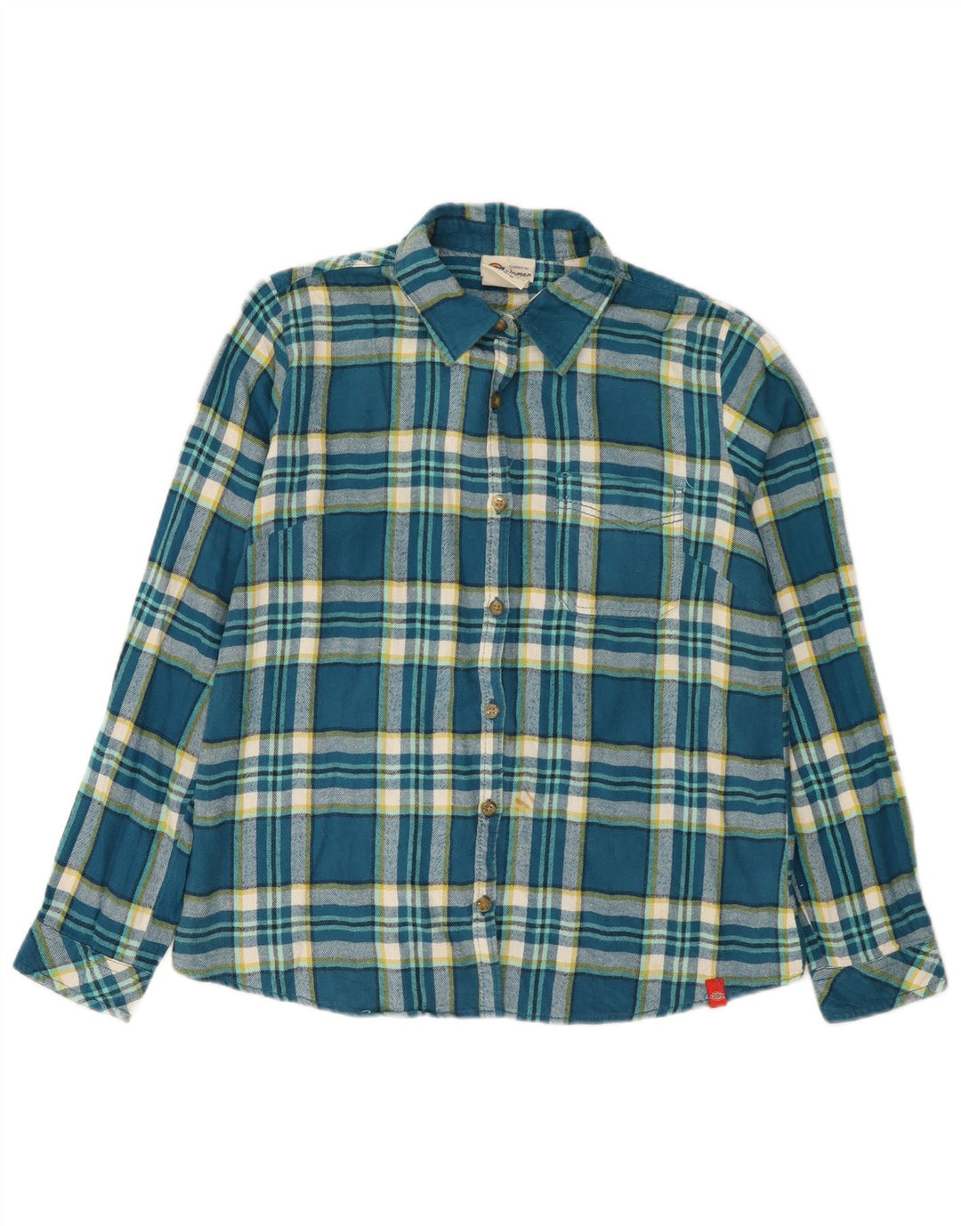 Dickies Womens Flannel Shirt UK 14 Medium Blue Plaid Cotton
