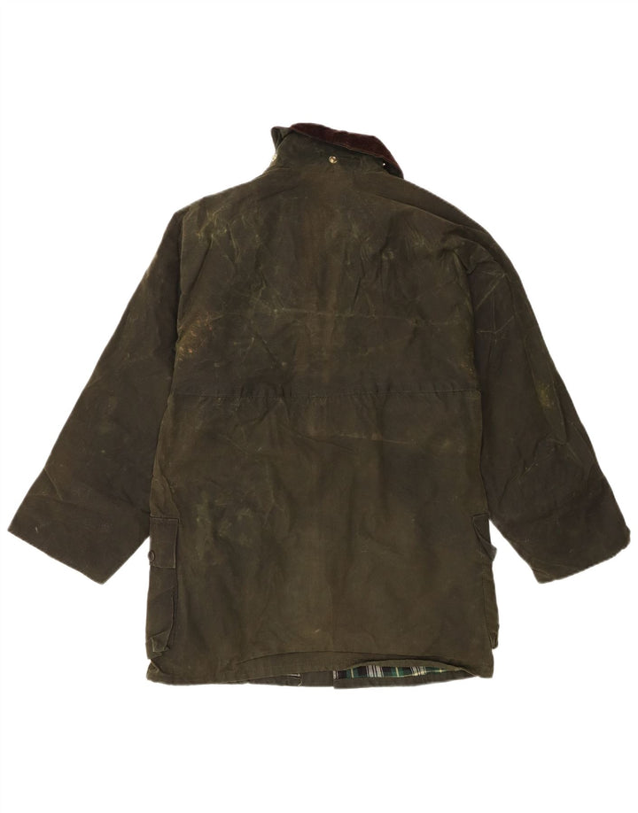 Vintage Mens Waxed Cotton Jacket UK 36 Small Green Check