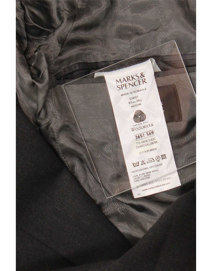 Marks & Spencer Mens 2 Button Blazer Jacket UK 38 Medium Black New Wool